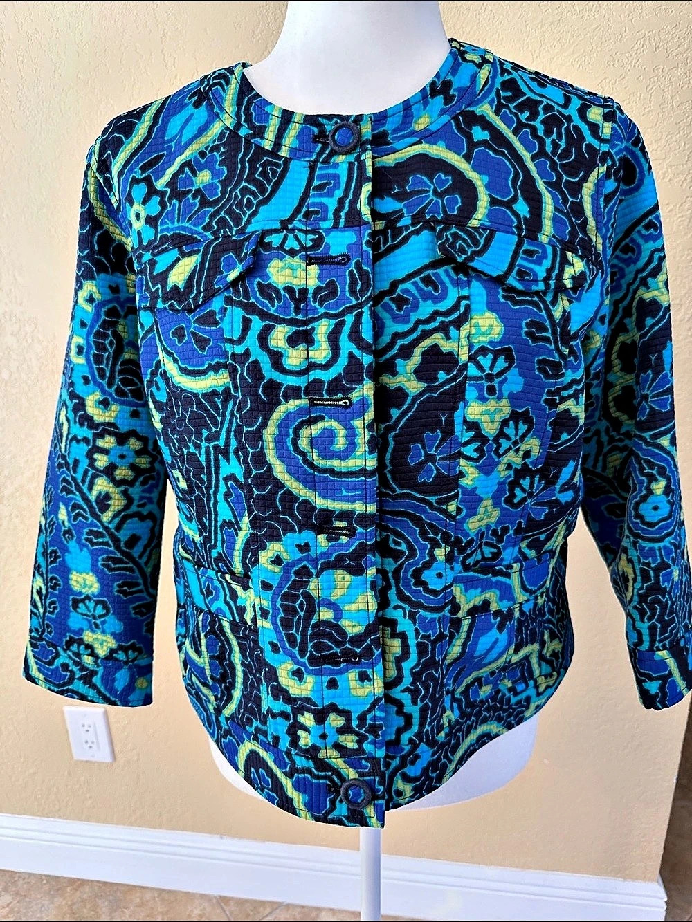 Ruby Rd Abstract Print Jacket in Blue & Green